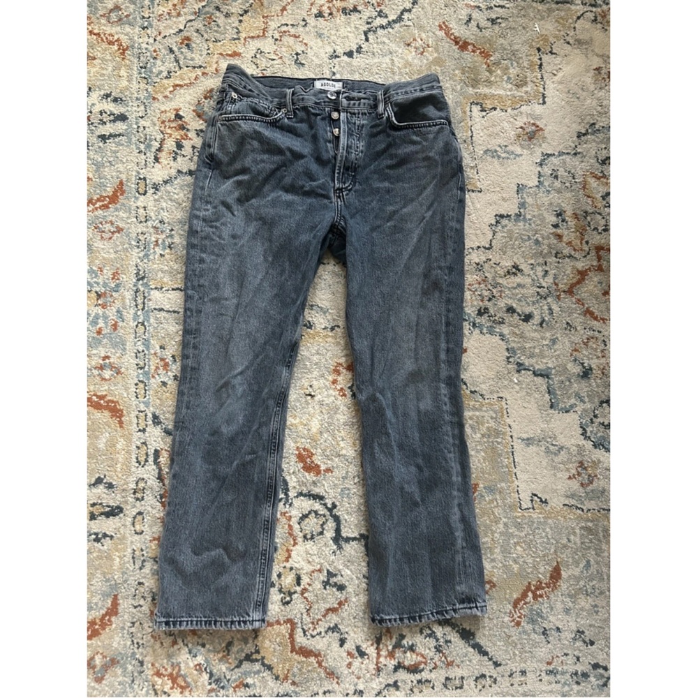 Agolde size 29, medium wash straight leg button front jeans.